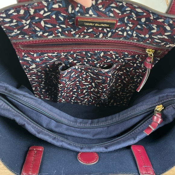 Tory Burch Kerrington Wonderland Burgundy Cream Tote Hand Shoulder Bag - Picture 12 of 17